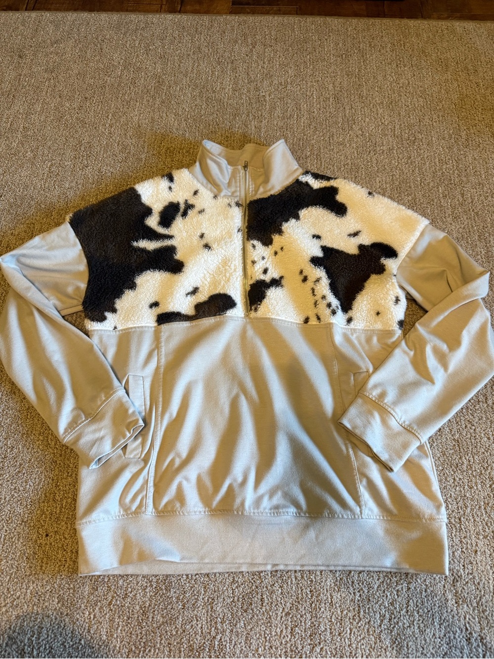 Women’s Long Sleeve Half-Zip Pullover with Black & White Sherpa Panel